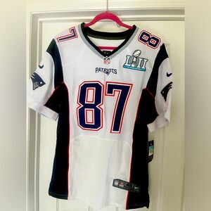 Men’s New England Patriots, # 87 Rob Gronkowski white Super Bowl LII game jersey